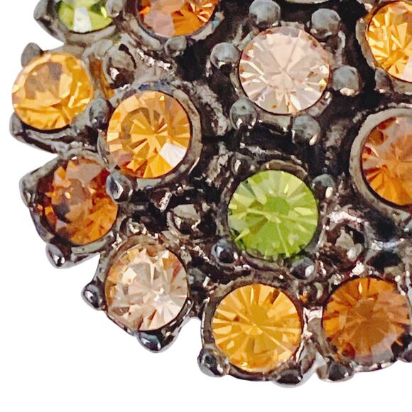 Joan Rivers Gun Metal Rhinestone Cluster Clip On Earrings Warm Fall Colors - Picture 6 of 12